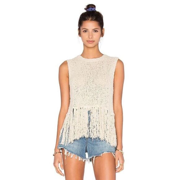 ALC Sleeveless Popcorn Silk Fringe Boho Size Small - Picture 1 of 9